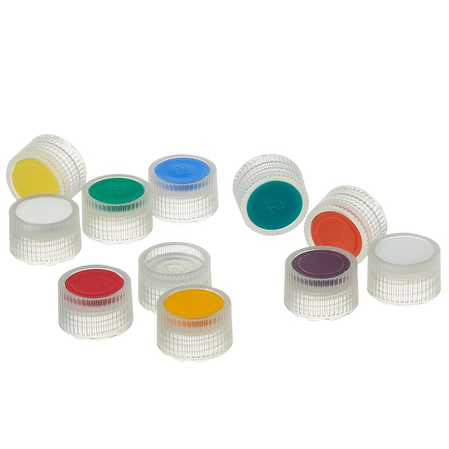 Bouchons à profil haut en PPCO Nalgene&trade; avec inserts de couleur pour flacons de micro-conditionnement : stériles, conditionnés en vrac, verts