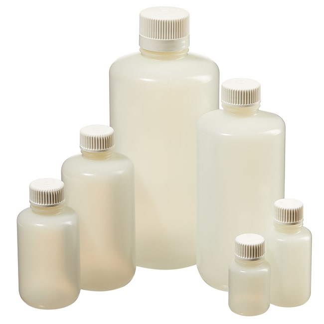 Nalgene&trade; Narrow-Mouth HDPE Packaging Bottles with Closure: Sterile, Shrink-Wrapped Trays