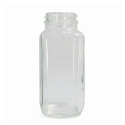 8 oz Clear Glass French Square Bottle with Black Lid