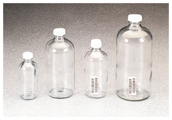 I-Chem™ Boston Round Narrow-Mouth Clear Glass Bottles with Closure